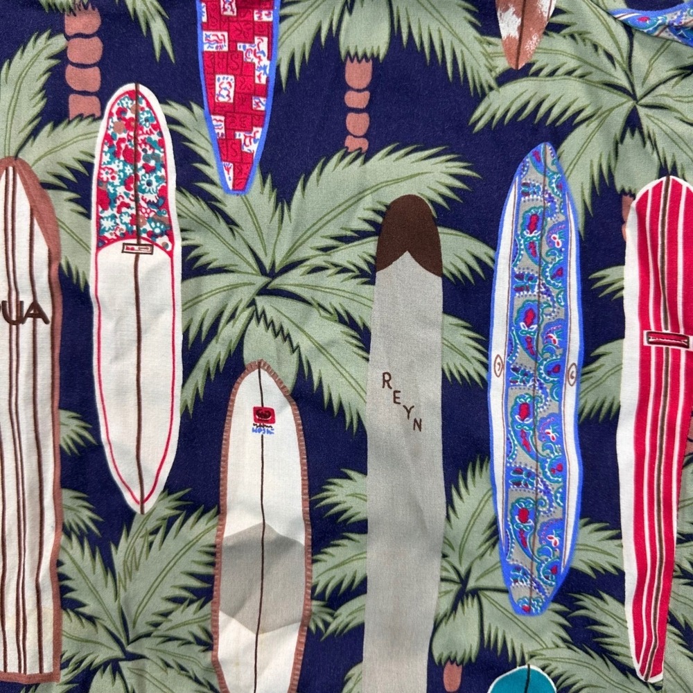 Reyn Spooner Women's L Hawaiian Surfboard Longboard Palm Tree Print Camp Rayon - Picture 5 of 9